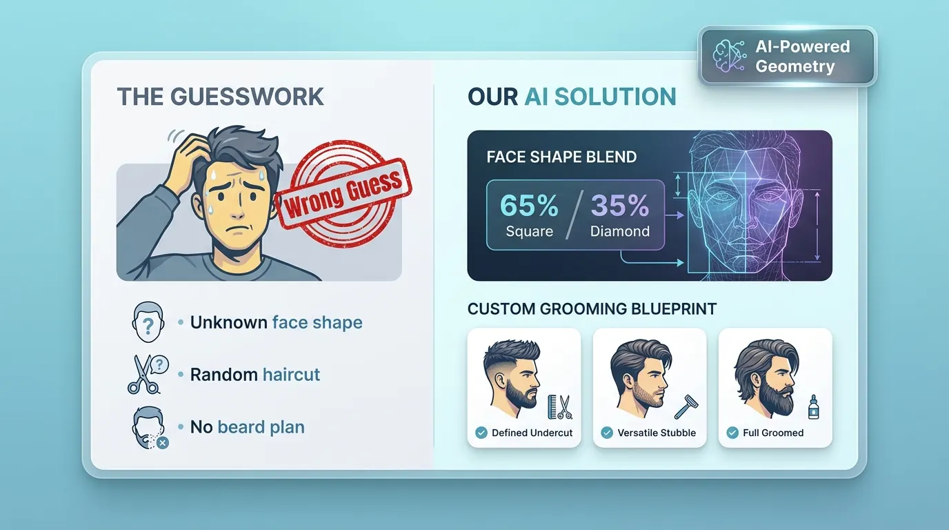 Male face shape detector preview with blend analysis and grooming blueprint