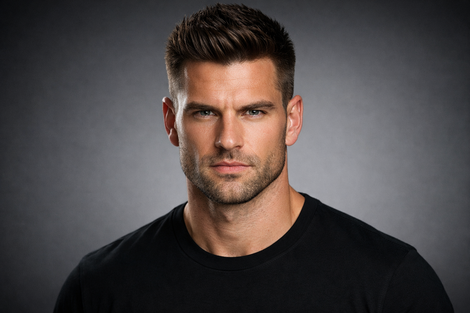 Man with square jawline showing flattering haircut
