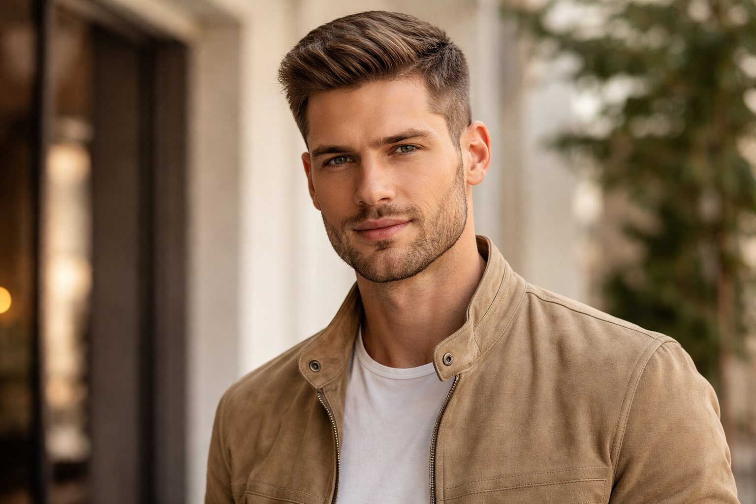 Man with square jawline showing flattering haircut