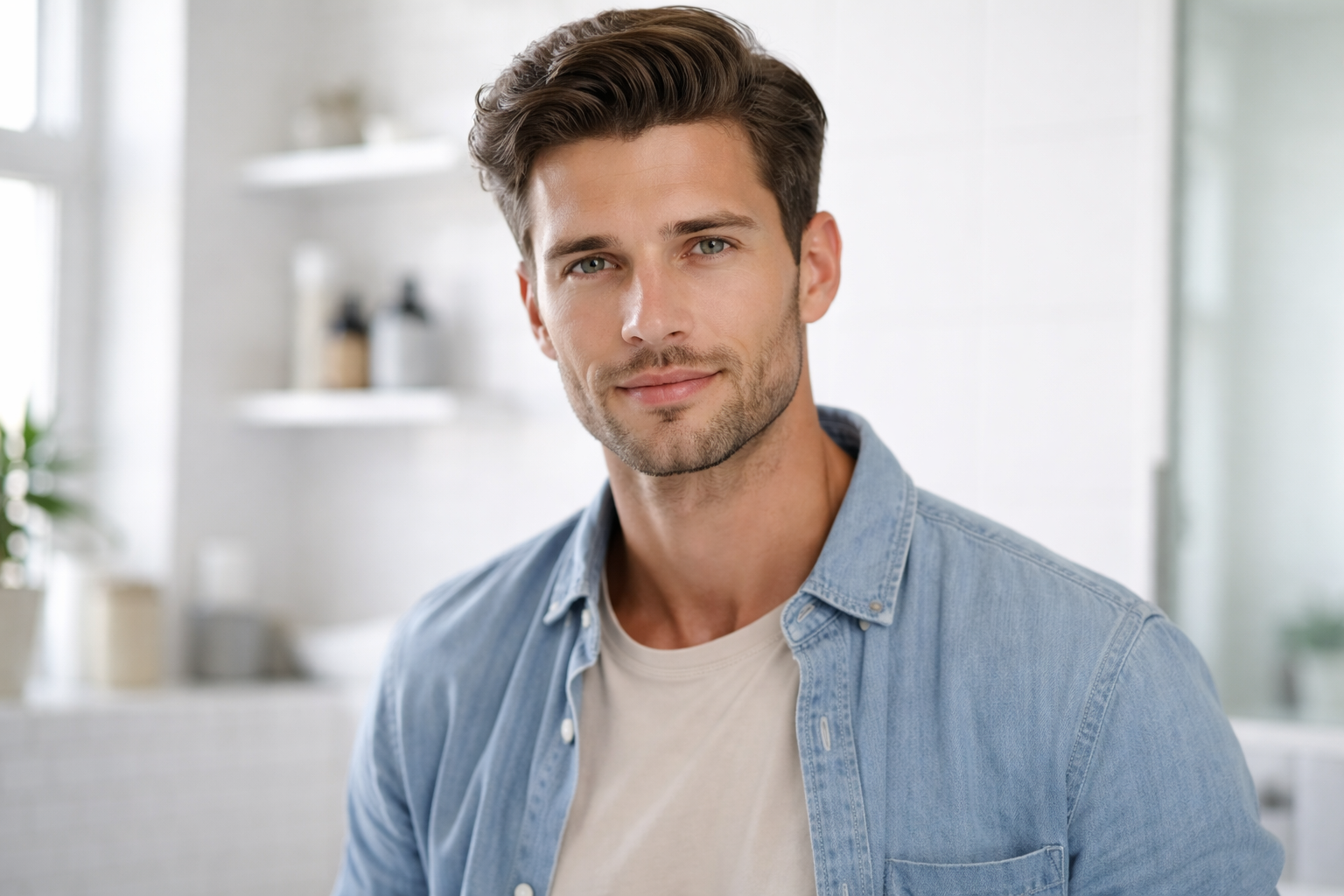 Man measuring facial proportions to determine face shape