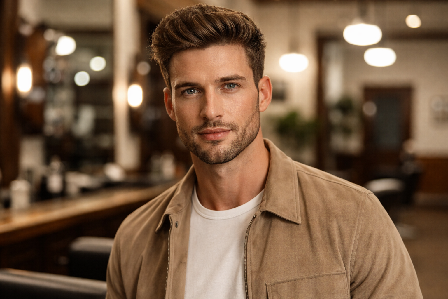 Man with oblong face shape and wide-crop haircut