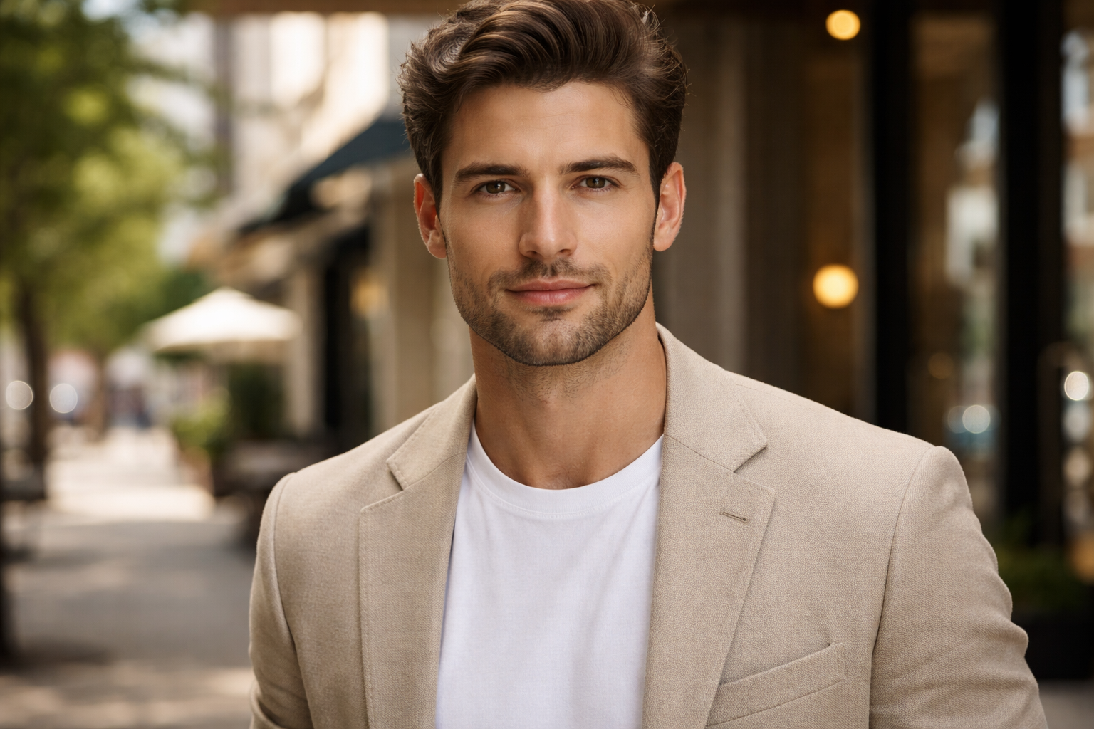 Male celebrity with defined oval face proportions