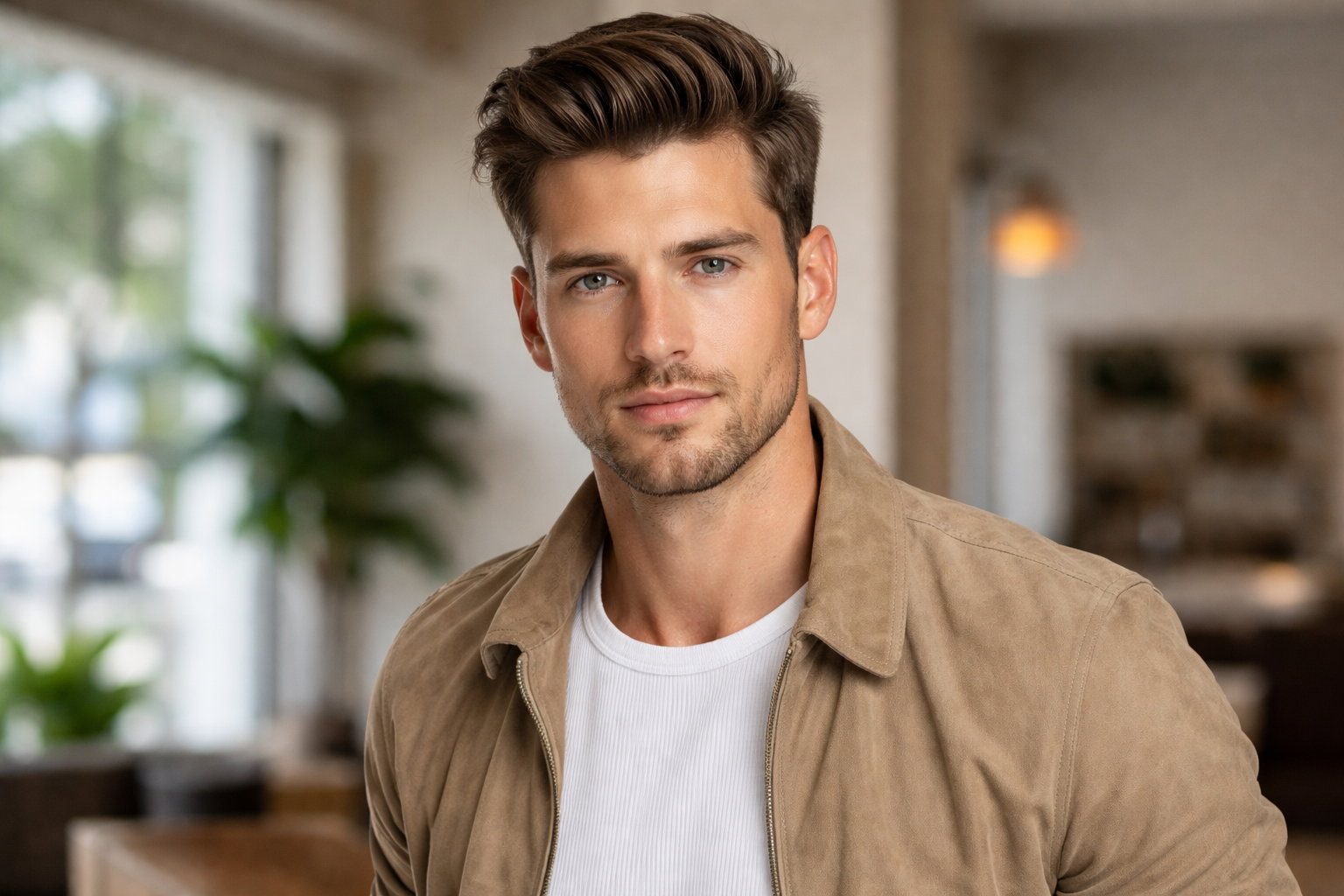 Man with rectangle face shape and textured side-swept haircut