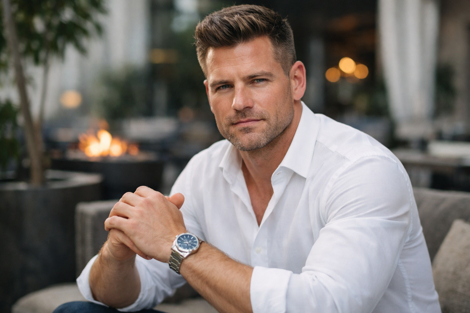 Man with square jawline and sharp haircut