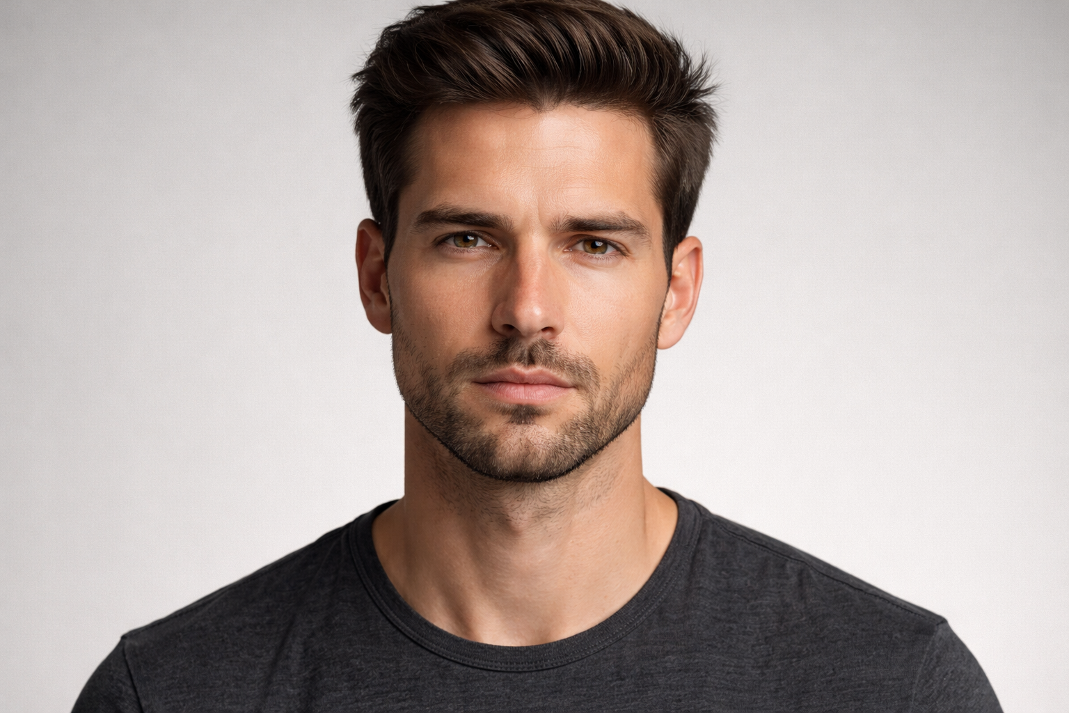 Man with clear facial structure, front-facing portrait for face shape identification