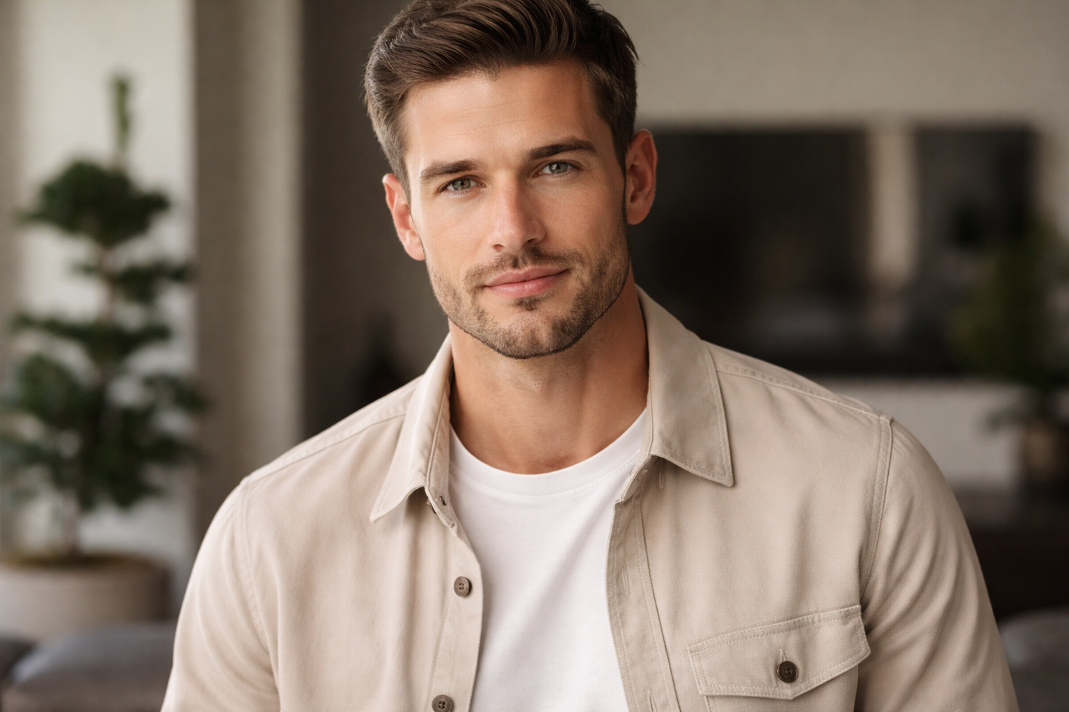 Man with clear facial structure, front-facing portrait for face shape identification